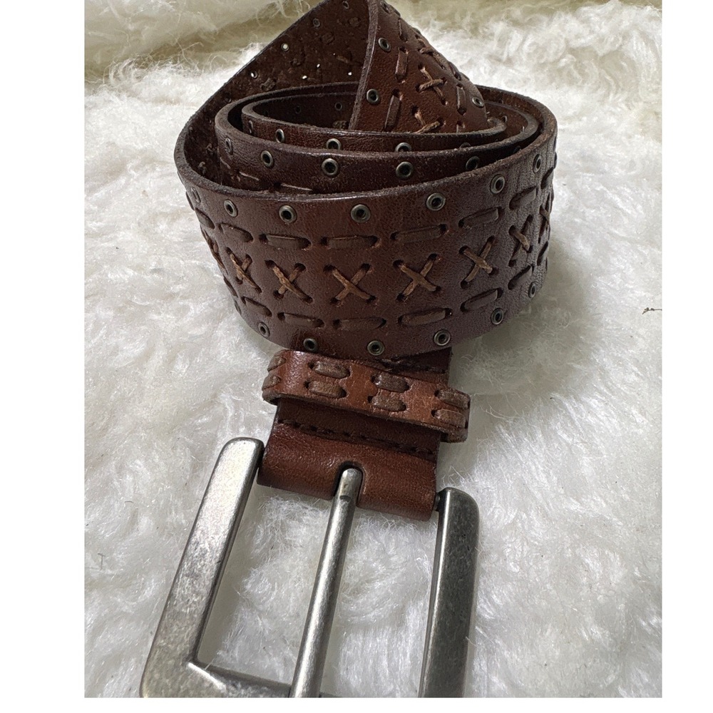 Fossil Belt Womens 23-29 Whipstitch Grommet Brown Leather Boho Western Excellent